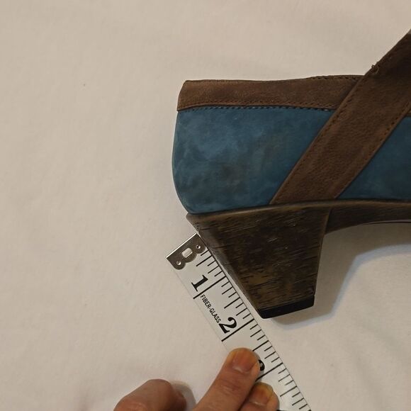 NAOT Dashing Pump Leather Mary Jane Heels Shoes Teal Brown 37/6-6.5 Hook & Loop - Picture 9 of 12